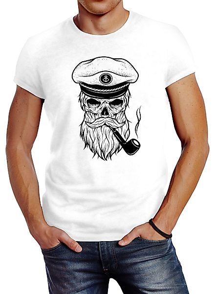 Neverless Print-Shirt Herren T-Shirt Totenkopf Kapitän günstig online kaufen