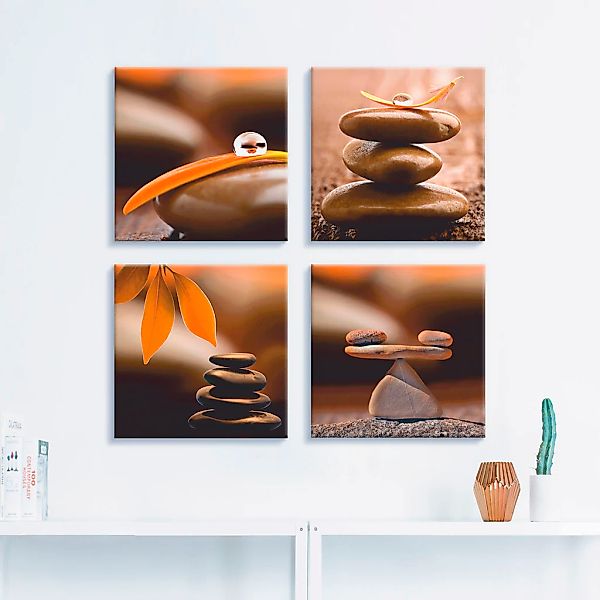 Artland Leinwandbild "Blumenblatt Tropfen Zen Pyramide Waage", Zen, (4 St.) günstig online kaufen