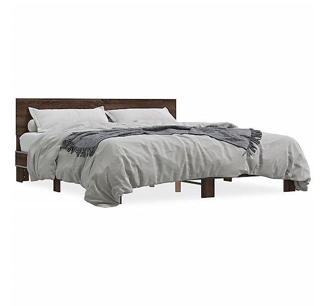 furnicato Bettgestell Braun Eichen-Optik 200x200 cm Holzwerkstoff Metall (1 günstig online kaufen