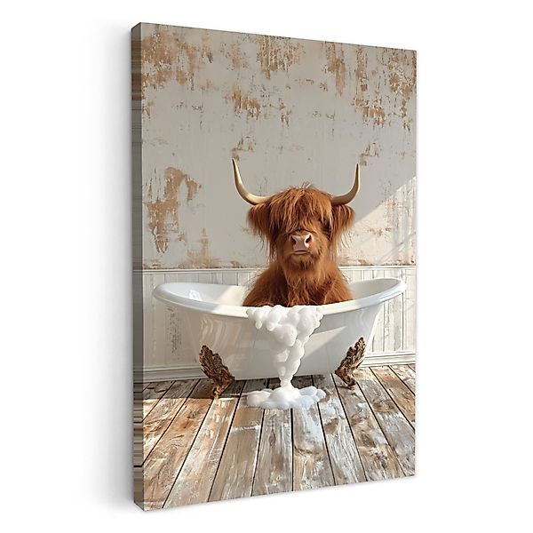 OneMillionCanvasses® Leinwandbild Schottischer Highlander - Badewanne günstig online kaufen