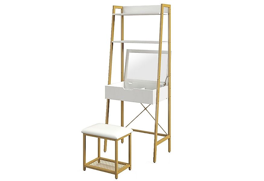 COSTWAY Schminktisch, mit Hocker, Spiegel, 2 Ablagen & verstecktem Schrank günstig online kaufen