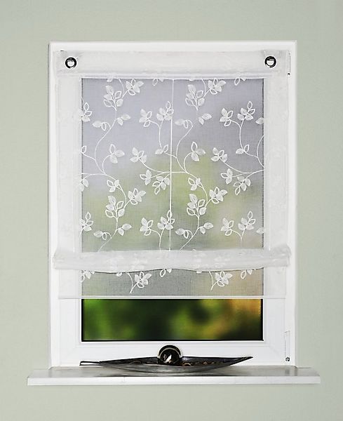 Clever-Kauf-24 Raffrollo Ösen-Bändchenrollo Dolly mit floraler Stickerei, m günstig online kaufen