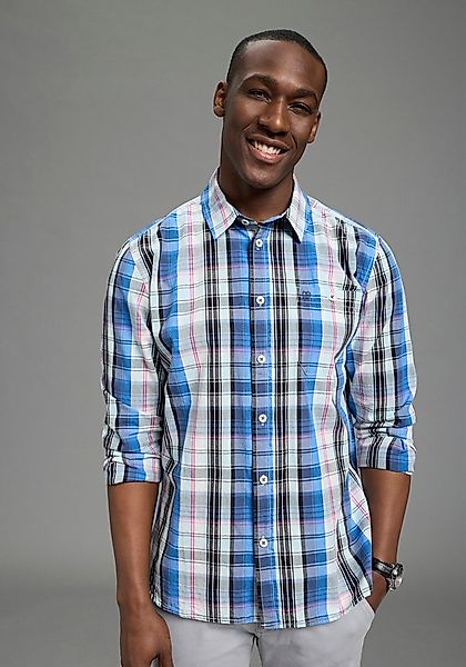 DELMAO Karohemd Langarm mit Ärmelschlitz, aus Baumwolle, taillierte Passfor günstig online kaufen