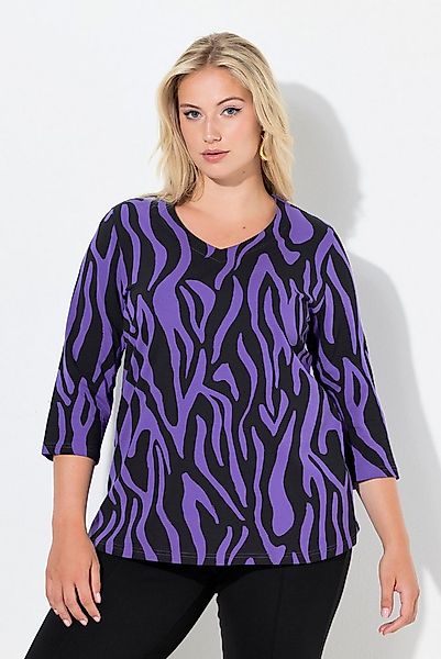 Ulla Popken T-Shirt Shirt Zebramuster Classic V-Ausschnitt 3/4-Arm günstig online kaufen