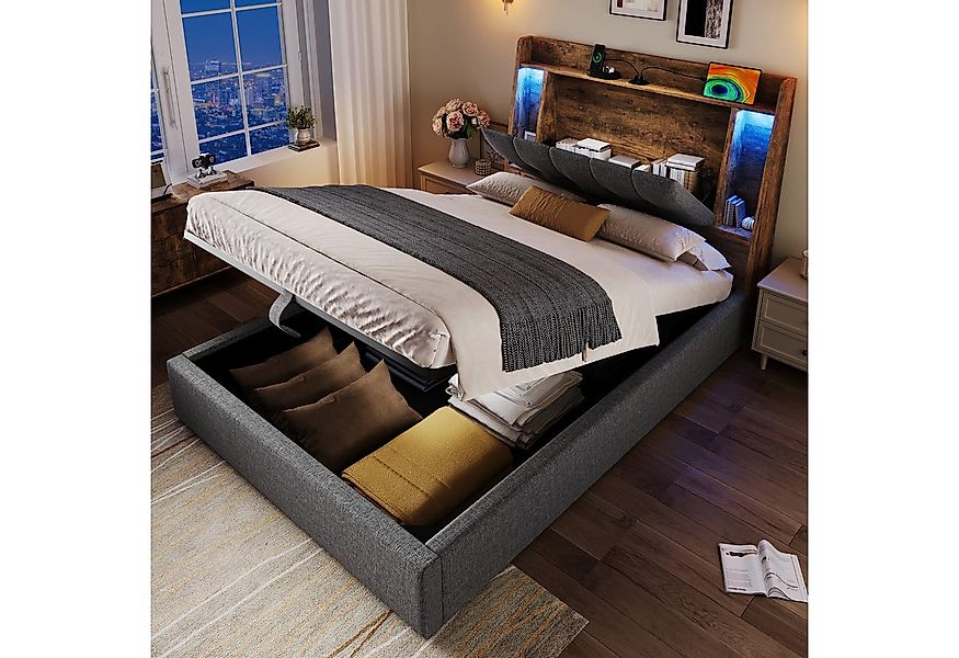 Merax Polsterbett 90x200cm mit LED, USB & Typ-C Ladeanschluss (LED mit Touc günstig online kaufen
