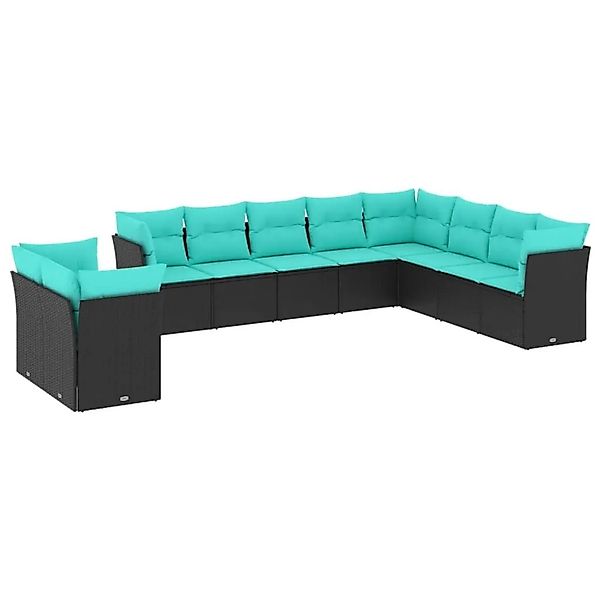 vidaXL 10-Tlg Gartensofa-Set mit Kissen Schwarz Polyrattan 3217857 günstig online kaufen
