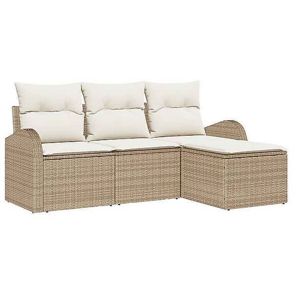 vidaXL Loungesofa 4-teiliges Garten Sofa Set mit Kissen Beige Poly Rattan, günstig online kaufen