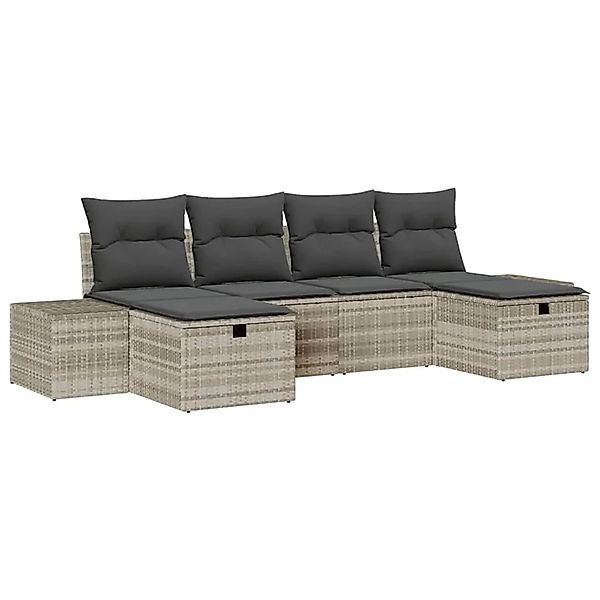 vidaXL Gartensofa-set mit Kissen 6-Tlg Hellgrau Poly-Rattan 3360753 günstig online kaufen