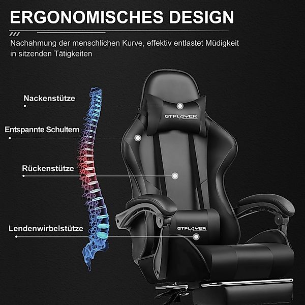 GTPLAYER Gaming-Stuhl mit Fußstütze und Massage-Lendenkissen günstig online kaufen