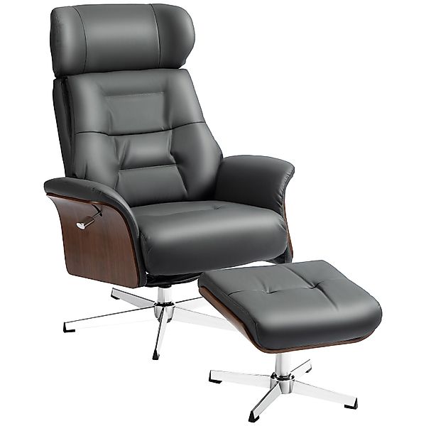 HOMCOM Relaxsessel mit Hocker Kunstleder Dunkelgrau 80L x 84B x 108H cm günstig online kaufen