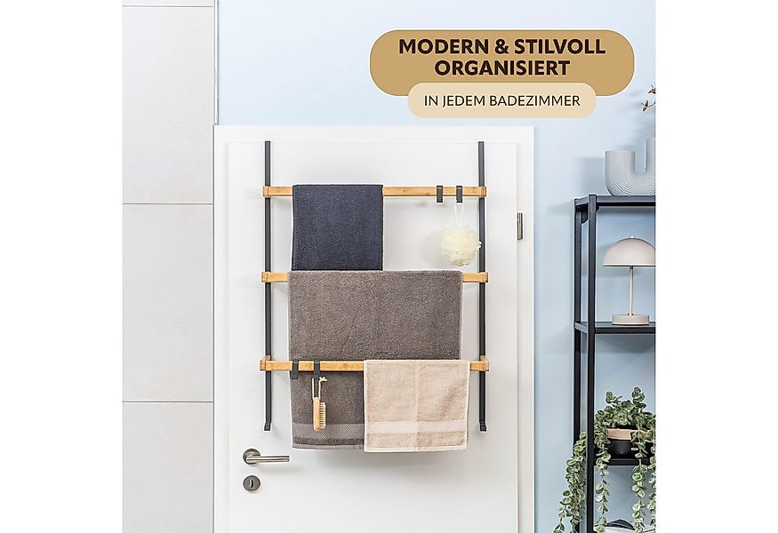 eluno Türregal Tür-Hängeregal aus Metall und Bambus, 3 Handtuchstangen günstig online kaufen