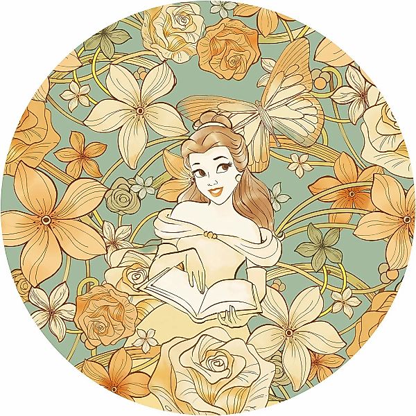 Disney Selbstklebende Runde Tapete Prinzessin Belle Orange Gelb und Grün Ø günstig online kaufen