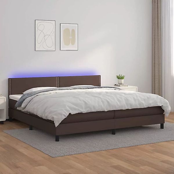 Vidaxl Boxspringbett Mit Matratze & Led Braun 200x200 Cm Kunstleder günstig online kaufen