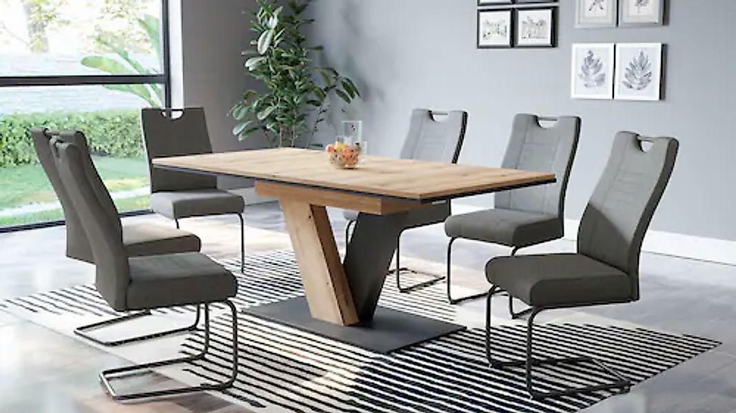 HELA Essgruppe »WESER« 7 Stk. tlg. Säulentisch 140-180x90 cm, Stuhl mit Fed günstig online kaufen