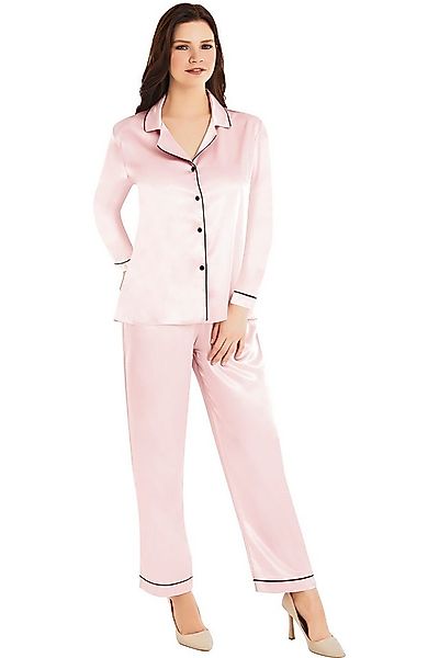 Pyjamahose Damen 2-teiliges Satin-Pyjama-Set mit Zierborte günstig online kaufen