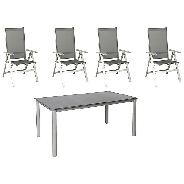 Acamp Set 4x Klappsessel Urban 1x Tisch Acaplan Loft 160x90 cm Platin-Schie günstig online kaufen