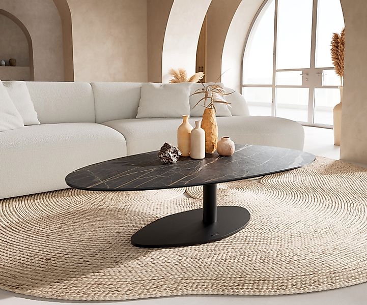 Couchtisch Edge Oval 140x75 cm Keramik Laminam® Noir Desir Braun Vibany Met günstig online kaufen