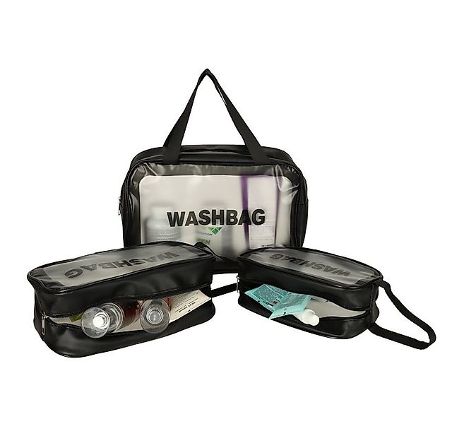 Ikonka Reisetasche Kosmetiktaschen-Set 3-teilig Transparent Pink oder Schwa günstig online kaufen