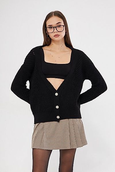 Kutaf Cardigan Schwarzer Basic-Strick-Cardigan mit V-Ausschnitt günstig online kaufen