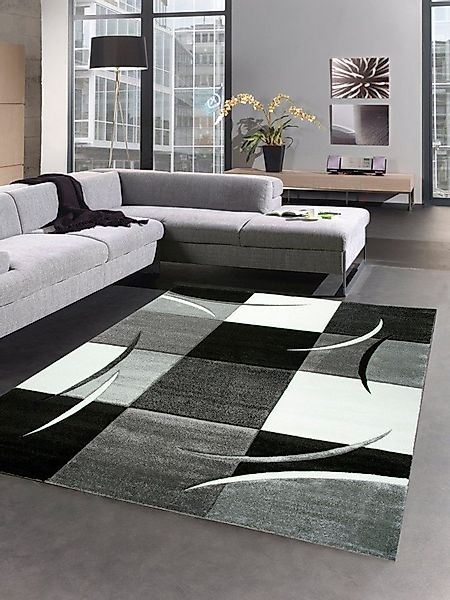 Carpetia Teppich Designer Teppich Wohnzimmerteppich karo grau creme schwarz günstig online kaufen
