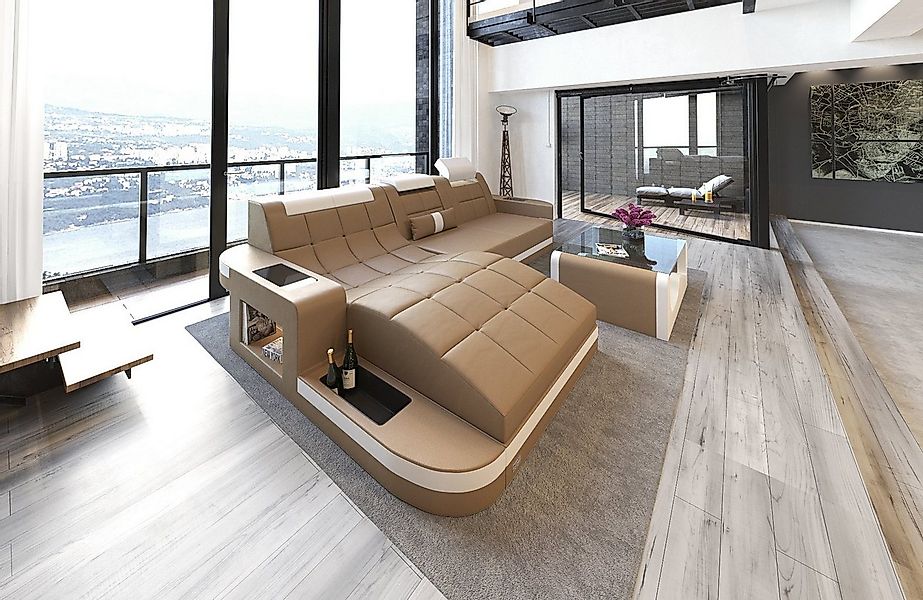 Sofa Dreams Ecksofa Sofa Leder Ledercouch Wave L Form Ledersofa, Couch günstig online kaufen