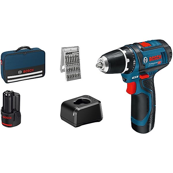 Bosch Professional Akku-Bohrschrauber GSR 12V-15 m. Akkus & 25 AC-Set in Ta günstig online kaufen