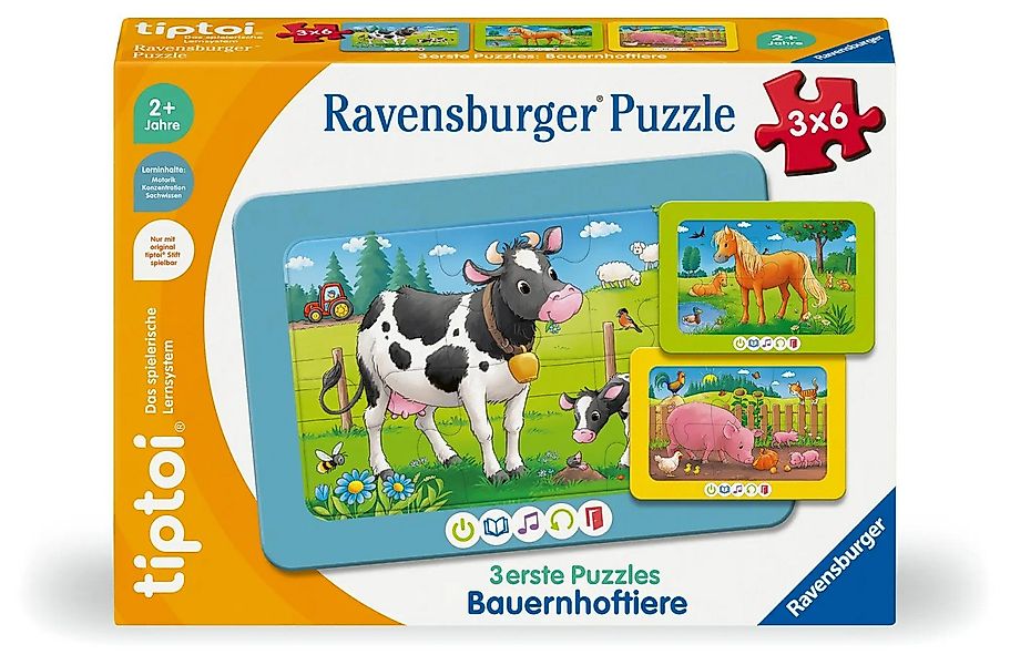 Ravensburger Puzzle tiptoi® 3 erste Puzzles: Bauernhoftiere - 3x6 Teile, Pu günstig online kaufen