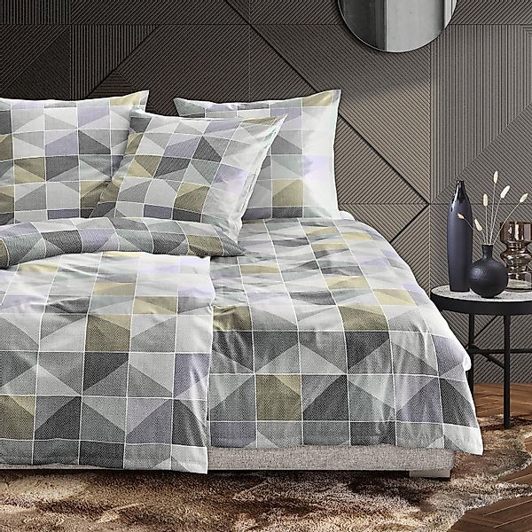 Irisette Biber Bettwäsche Koala 8646-30 Geometrisch Grau Gelb 135x200 günstig online kaufen