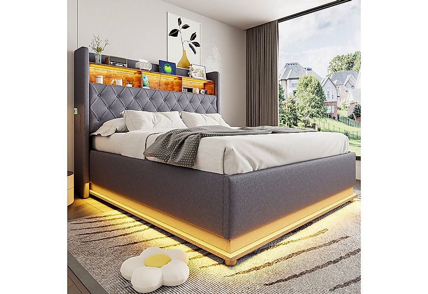 STILVORA Polsterbett Doppelbett 160x200 Jugendbett mit hydraulischem Staura günstig online kaufen