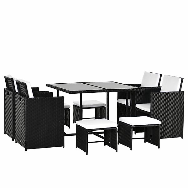 Outsunny Sitzgruppe 8 Personen Polyrattan Gartenset Sitzgarnitur Schwarz, w günstig online kaufen