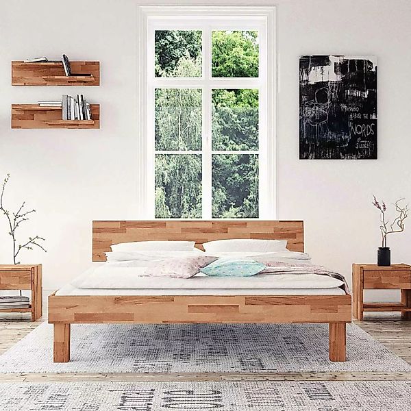 Doppelbett aus Buche Massivholz modern günstig online kaufen