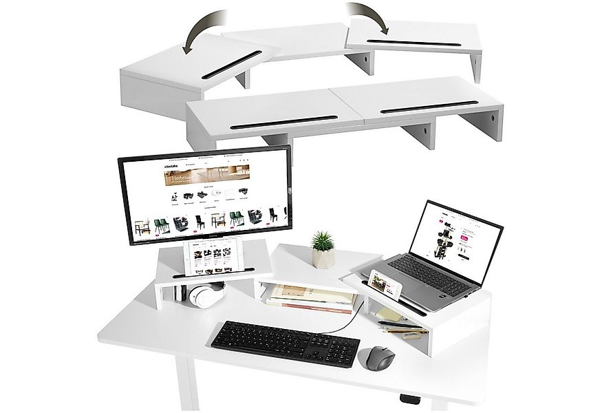 tectake Schreibtischaufsatz Monitorständer, 3-teilig, breitenverstellbar, s günstig online kaufen