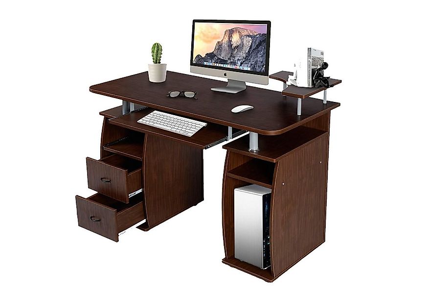 KOMFOTTEU Computertisch Schreibtisch, mit Tastaturauszug, 120x55x76cm, Brau günstig online kaufen