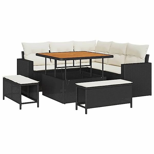 vidaXL Gartensofa-Set mit Kissen 9 Stk Schwarz und Creme Poly-Rattan 336355 günstig online kaufen