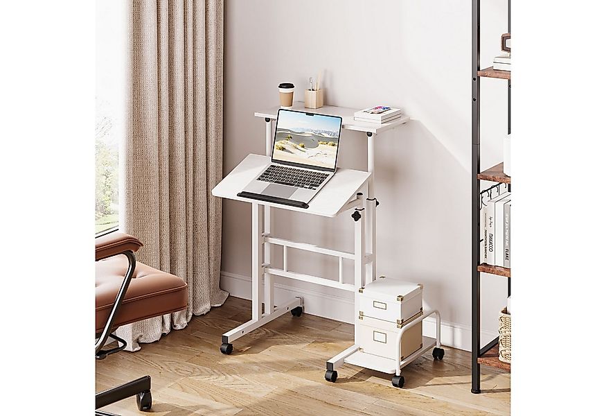 OUNUO Schreibtisch Laptoptisch Höhenverstellbar mit Rollen und kippbarer Ti günstig online kaufen