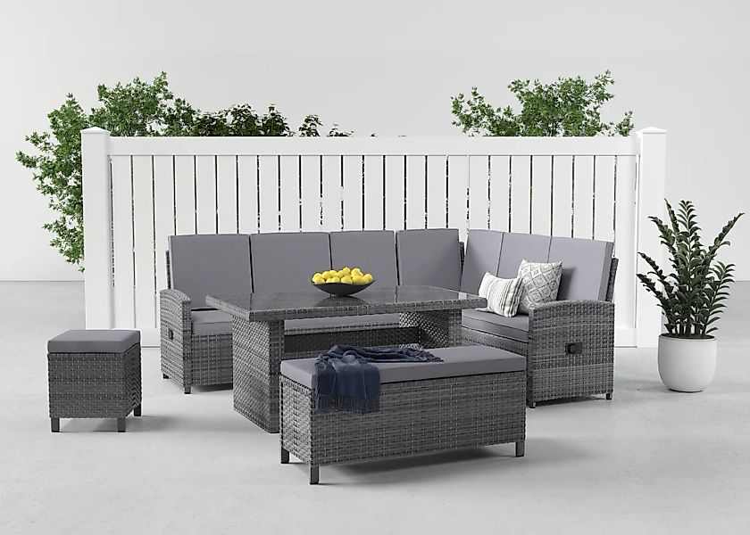 KONIFERA "Paris" Set, 2x 3er Bank, 1x Sitzbank, 1x Hocker, 1x Tisch 140x80x günstig online kaufen