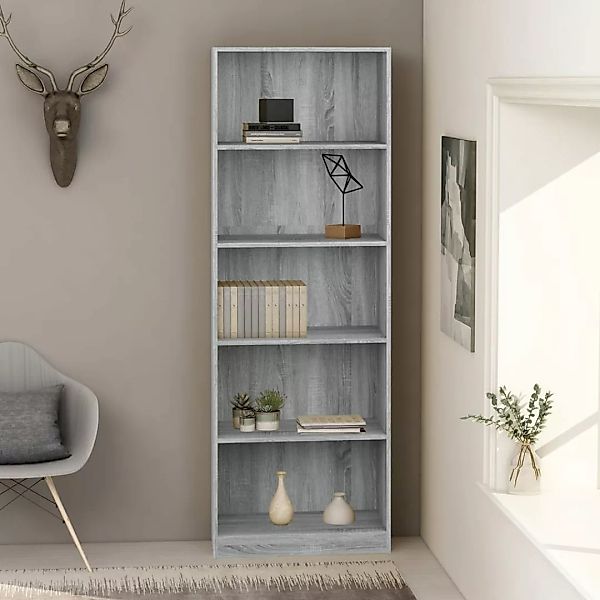 Vidaxl Bücherregal 5 Fächer Grau Sonoma-eiche 60x24x175 Holzwerkstoff günstig online kaufen