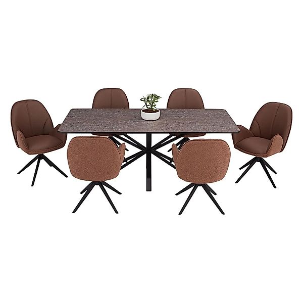 Homestyle4u Essgruppe mit 6 Stühlen Drehbar Braun Esstisch 200x100 cm 3059 günstig online kaufen