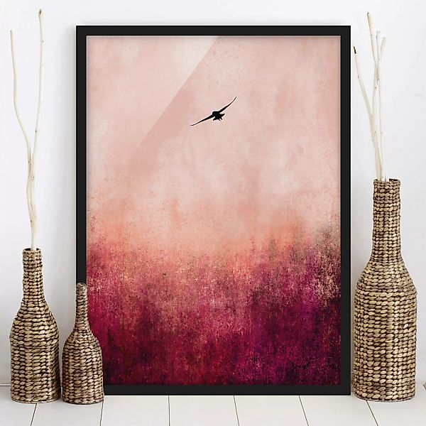 Bild mit Rahmen Vogel im Sonnenuntergang günstig online kaufen