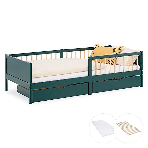 Homestyle4u Kinderbett 90x200 mit 2 Schubladen Matratze Rausfallschutz 3097 günstig online kaufen