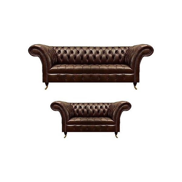 JVmoebel Sofa Chesterfield Braune Ledersofas Edle Wohnzimmer Couchen 2tlg G günstig online kaufen