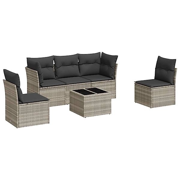vidaXL 6-Tlg Garten-Sofagarnitur mit Kissen Hellgrau Poly Rattan 3249201 günstig online kaufen