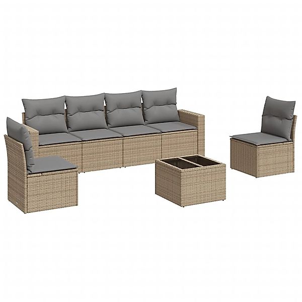 vidaXL 7-Tlg Garten-Sofagarnitur mit Kissen Beige Poly Rattan 3218809 günstig online kaufen