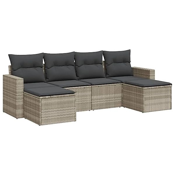 vidaXL 6-Tlg Garten-Sofagarnitur mit Kissen Hellgrau Poly Rattan 3251659 günstig online kaufen