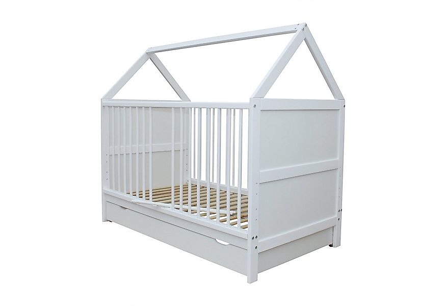 Micoland Kinderbett Babybett Juniorbett Haus 140x70 cm mit Schublade Weiß günstig online kaufen