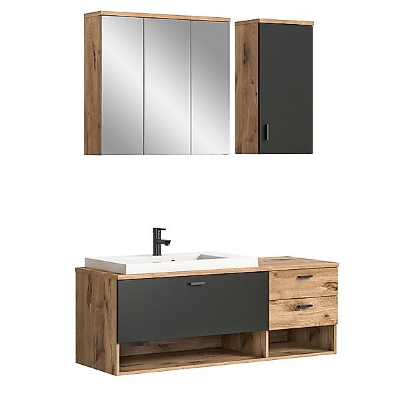 Inn.Furn Badmöbel-Set Eiche Grau Matt 138 cm mit Waschbecken Oderzo günstig online kaufen