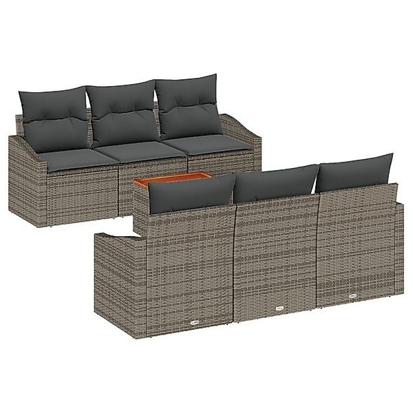 vidaXL Loungesofa 7-teiliges Garten Sofa Set mit Kissen Grau Poly Rattan, 7 günstig online kaufen