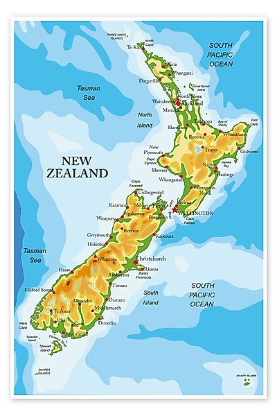 Posterlounge Poster Editors Choice, Neuseeland-Landkarte (Englisch), günstig online kaufen