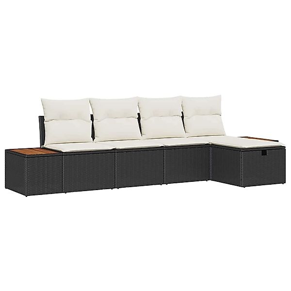 vidaXL Garten-Sofa-Set mit Kissen 5-Tlg Schwarz Poly Rattan 3359619 günstig online kaufen