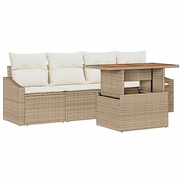 vidaXL 5-Tlg Garten-Sofagarnitur mit Kissen Beige Poly Rattan 3358507 günstig online kaufen